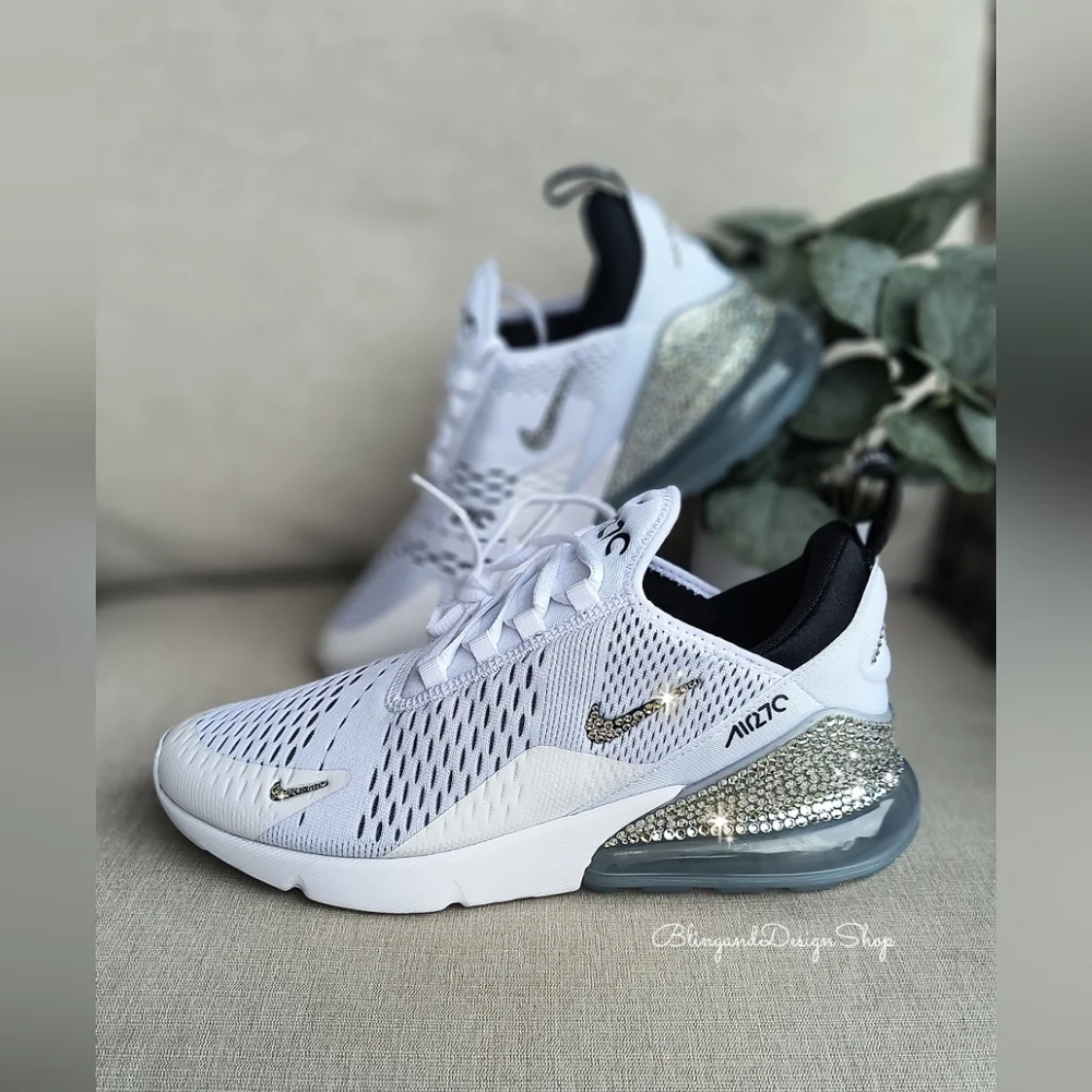 Women's Nike Air Max 270 White Sneakers made with Swarovski Crystals Custom - Picture 3 of 7